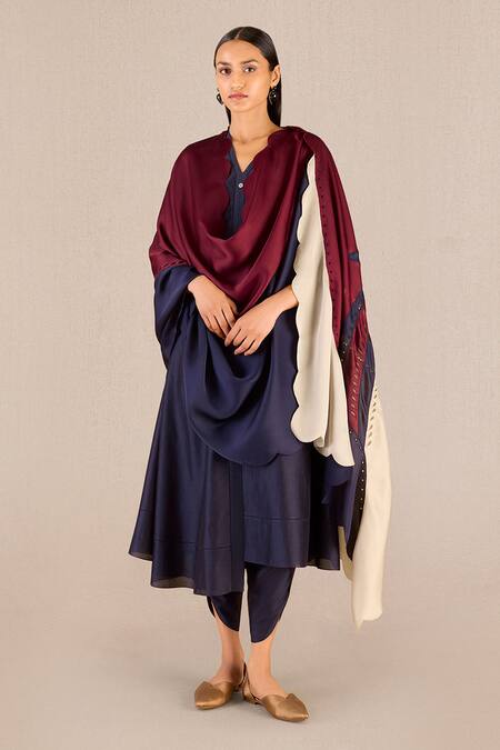 Shop_Ampm_Purple Chanderi Cut Work V-neck Hidaya Asymmetric Flared Kurta And Dhoti Pant Set
