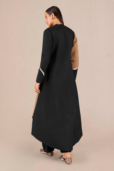 Shop_Ampm_Black Chanderi Embroidery Round Neck Asira Peacock Quilted Jacket And Palazzo Set _at_Aza_Fashions