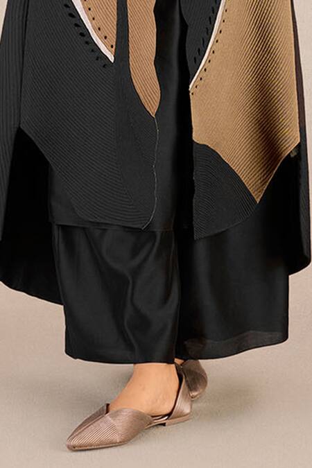 Ampm_Black Chanderi Embroidery Round Neck Asira Peacock Quilted Jacket And Palazzo Set _Online_at_Aza_Fashions