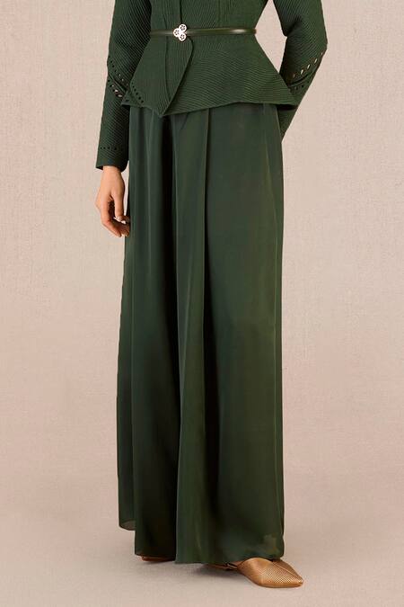 Ampm Green Chanderi Cut Work Round Neck Rifat Peplum Jacket And Palazzo Set Online at Aza Fashions Ampm_Green Chanderi Cut Work Round Neck Rifat Peplum Jacket And Palazzo Set _Online_at_Aza_Fashions