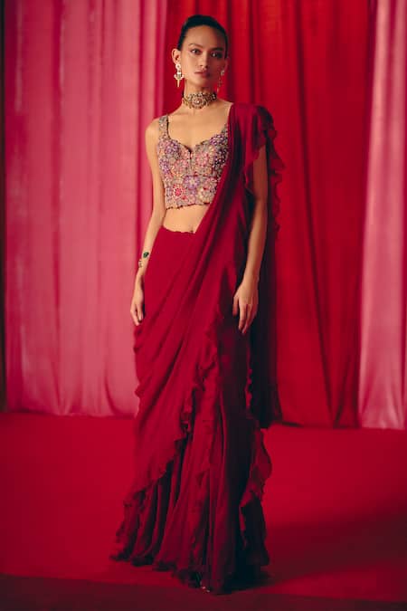 Mrunalini Rao Tarala Pre-Draped Ruffle Saree With Blouse 