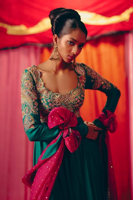 Mrunalini Rao Chakra Embroidered Anarkali With Dupatta 