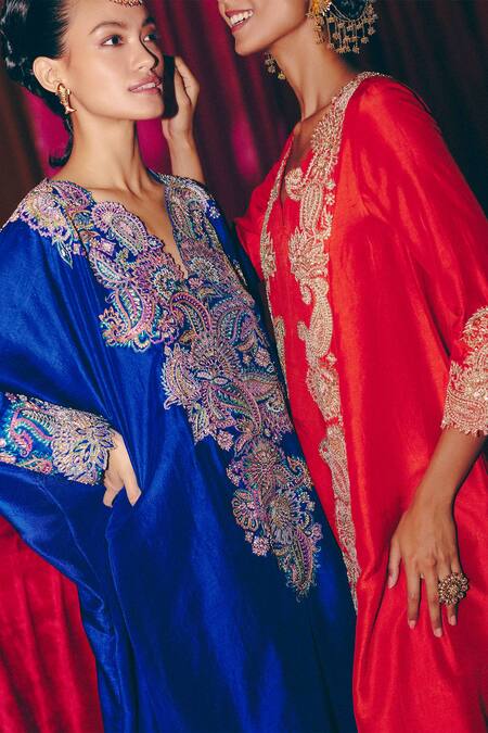 Buy Mrunalini Rao Orange Silk Pearls, Zari, Embroidery Asymmetric Zanya Kurta With Pant Online at Aza Fashions Buy_Mrunalini Rao_Orange Silk Pearls, Zari, Embroidery Asymmetric Zanya Kurta With Pant _Online_at_Aza_Fashions