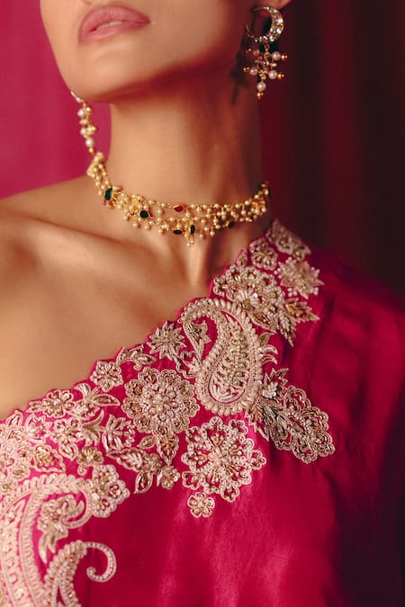 Shop Mrunalini Rao Pink Silk Embroidery One Shoulder Tamira Kaftan Dress Online at Aza Fashions Shop_Mrunalini Rao_Pink Silk Embroidery One Shoulder Tamira Kaftan Dress _Online_at_Aza_Fashions