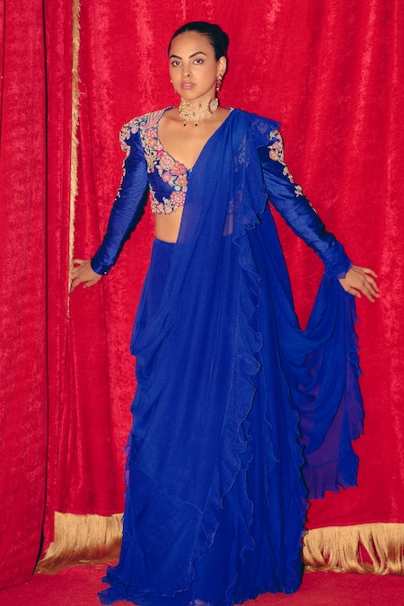 Mrunalini Rao Krtvi Pre-Draped Ruffle Saree With Blouse 