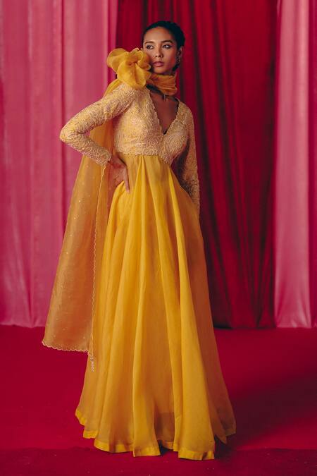 Mrunalini Rao Anika Resham Embroidered Anarkali Pant Set 