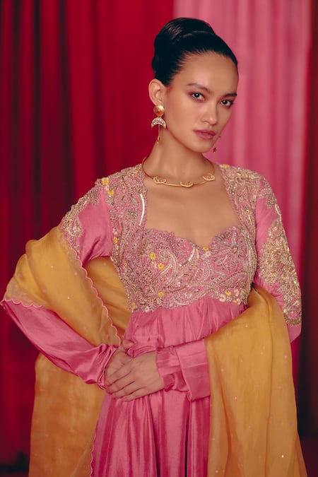 Mrunalini Rao Floral Yoke Embroidered Anarkali With Dupatta 