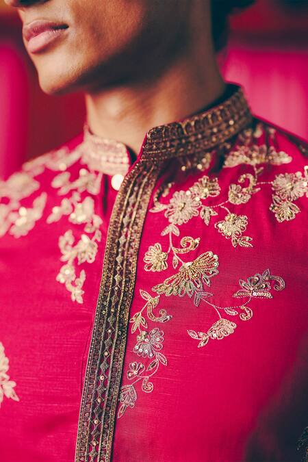 Buy_Mrunalini Rao_Maroon Modal, Silk Zari Ajra Bloom Jaal Zardozi Work Kurta With Pant _Online_at_Aza_Fashions