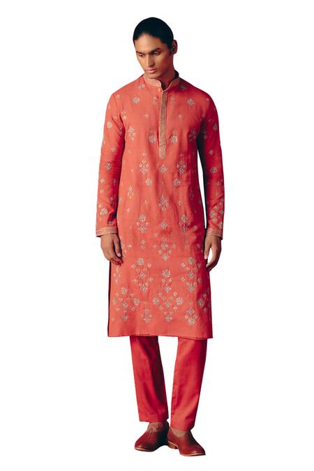 Mrunalini Rao_Orange Modal, Silk Zari, Embroidery Rayirth Geometric Buta Work Kurta With Pant _Online_at_Aza_Fashions
