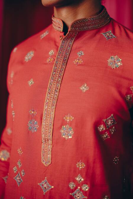 Mrunalini Rao_Orange Modal, Silk Zari, Embroidery Rayirth Geometric Buta Work Kurta With Pant _at_Aza_Fashions