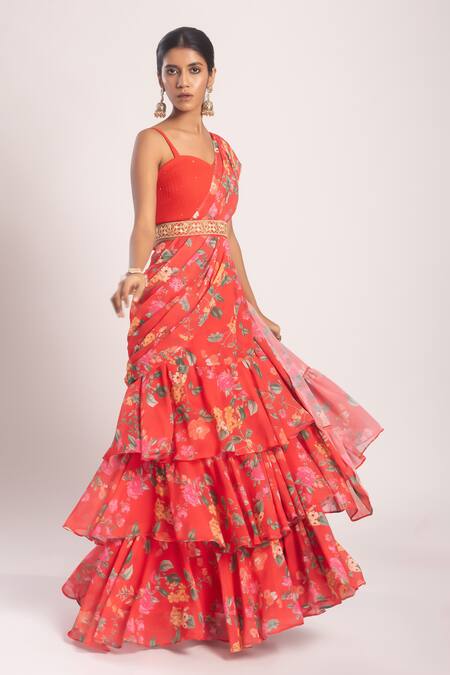 Shop_Tuli_Red Georgette Sequins Sweetheart Neck Asa Embroidered Blouse _Online_at_Aza_Fashions