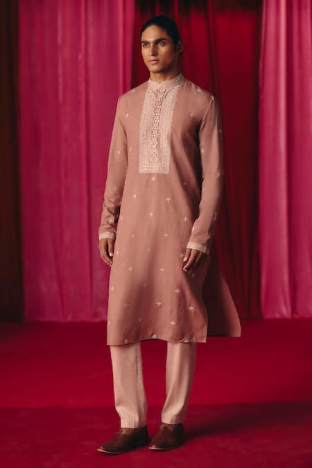 Mrunalini Rao Pink Kurta Linen Embroidery Resham Ditya Florin Butta With Pant 