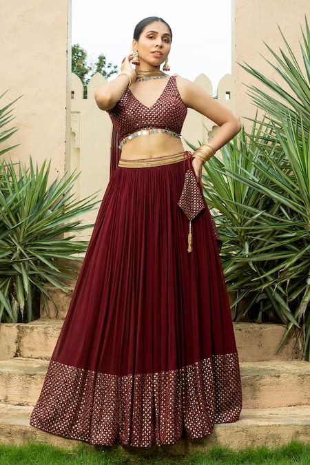 Monk & Mei Nadia Gota Embellished Hem Lehenga Set 