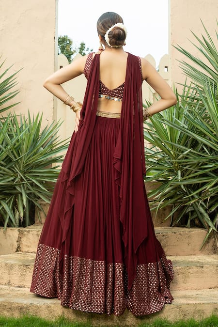 Monk & Mei By Sonia Anand Nadia Gota Embellished Hem Lehenga Set 