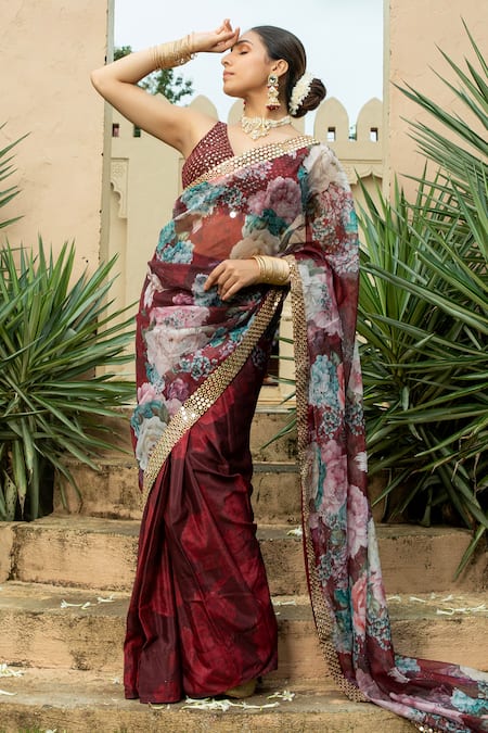 Monk & Mei Sanam Floral Print Saree With Blouse 