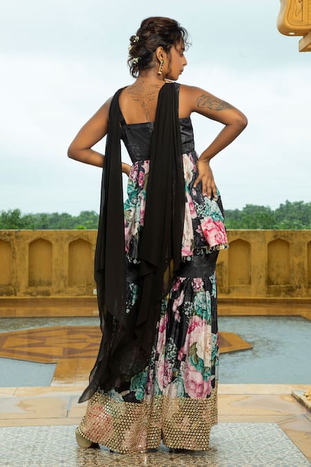 Monk & Mei By Sonia Anand Geeti Floral Print Peplum Kurta Sharara Set 