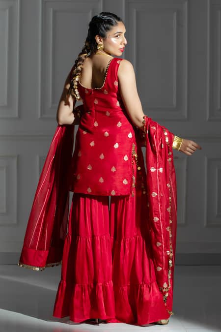 Monk & Mei By Sonia Anand Leaf Butti Pattern Kurta & Sharara Set 