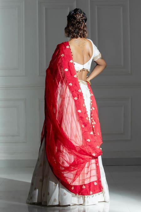 Monk & Mei By Sonia Anand Leaf Butti Woven Pattern Lehenga & Blouse Set 