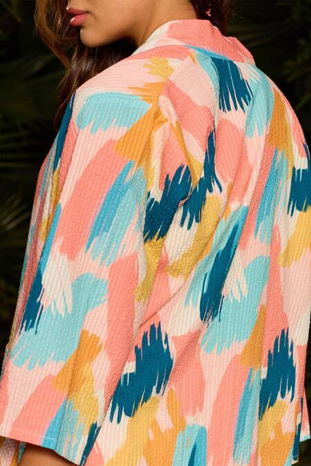 Buy Zazu Multi Color Cotton Open Neck Florence Paint Scribble Print Jacket And Shorts Set Online at Aza Fashions Buy_Zazu_Multi Color Cotton Open Neck Florence Paint Scribble Print Jacket And Shorts Set _Online_at_Aza_Fashions