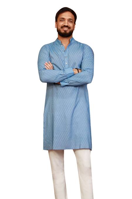 Shop_Zazu_Blue Cotton Prism Maze Print Kurta With Churidar _Online_at_Aza_Fashions