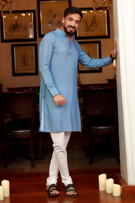 Buy_Zazu_Blue Cotton Prism Maze Print Kurta With Churidar 