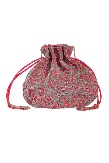 Lovetobag Beaded Rose Embroidered Potli Bag 