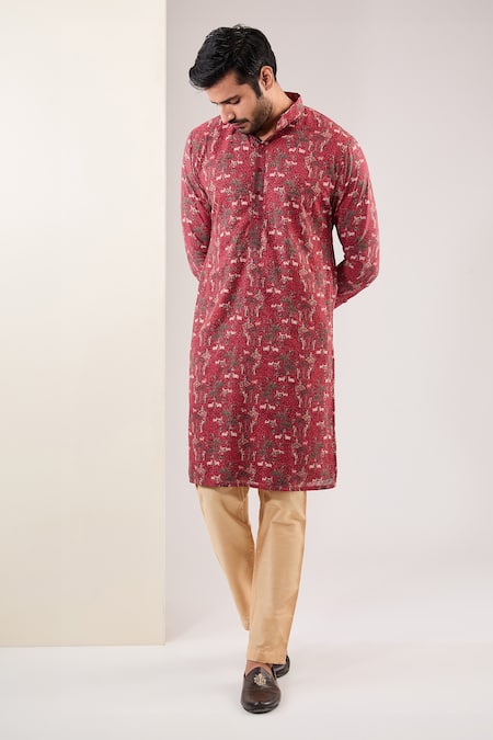 Rabani & Rakha Red Georgette Printed Pichwai Kurta With Pant 