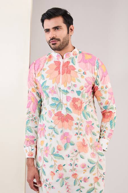 Buy Rabani & Rakha Off White Georgette, Cotton Embroidery Thread Kurta And Pant Set Online at Aza Fashions Buy_Rabani & Rakha_Off White Georgette, Cotton Embroidery Thread Kurta And Pant Set _Online_at_Aza_Fashions