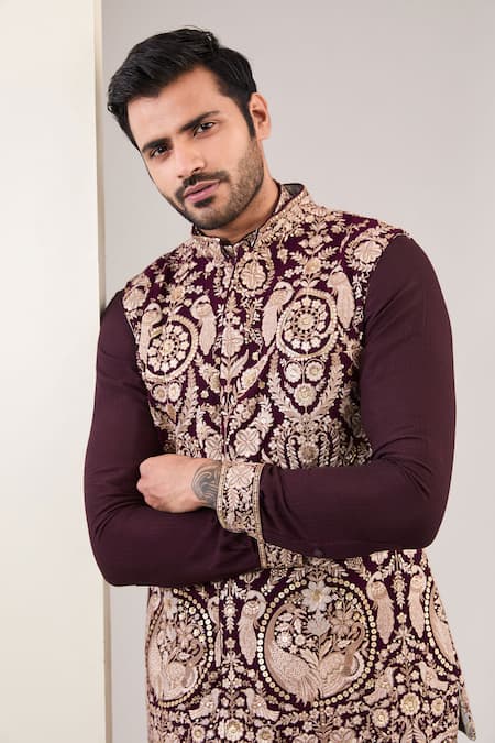 Rabani & Rakha_Purple Georgette Embroidery Kasab Work Embellished Bundi _Online_at_Aza_Fashions