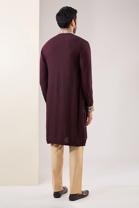 Shop_Rabani & Rakha_Purple Georgette, Cotton Embroidery Kasab Work Bundi Kurta Set _Online_at_Aza_Fashions