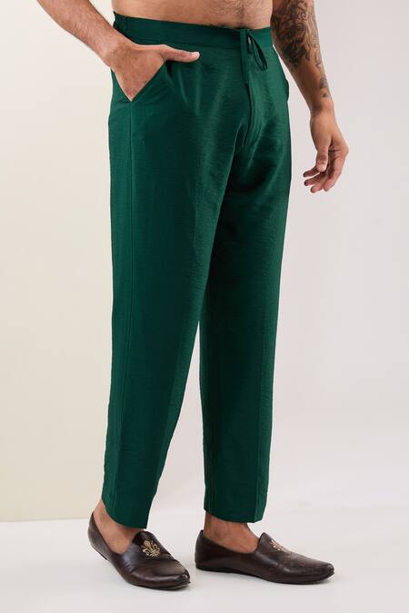 Rabani & Rakha Green Silk Zari, Sequins Bandhani Detailed Kurta With Pant Online at Aza Fashions Rabani & Rakha_Green Silk Zari, Sequins Bandhani Detailed Kurta With Pant _Online_at_Aza_Fashions