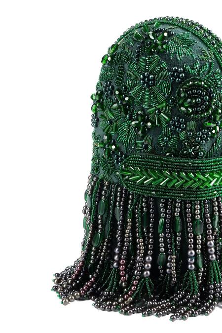House Of Kosha Green Cut Work, Pearls Azmat Tassel Embellished Capsule Bag Online at Aza Fashions House Of Kosha_Green Cut Work, Pearls Azmat Tassel Embellished Capsule Bag _Online_at_Aza_Fashions