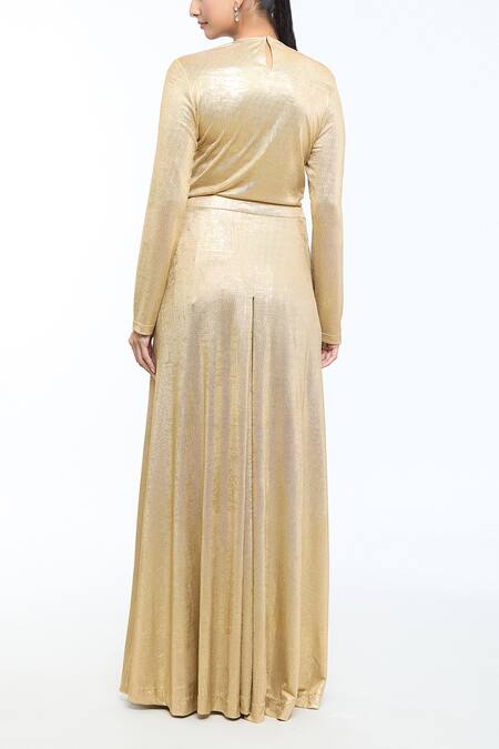 Tarun Tahiliani Metallic T-shirt With Flared Trouser Co-ord Set 