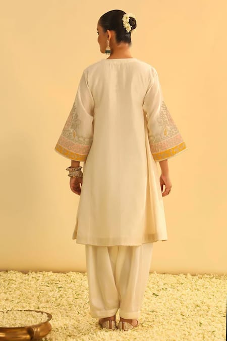 Shop Sheetal Batra Ivory Silk, Chanderi Gota Patti, Embroidery Mehrish Kalidar Kurta And Pant Set at Aza Fashions Shop_Sheetal Batra_Ivory Silk, Chanderi Gota Patti, Embroidery Mehrish Kalidar Kurta And Pant Set _at_Aza_Fashions