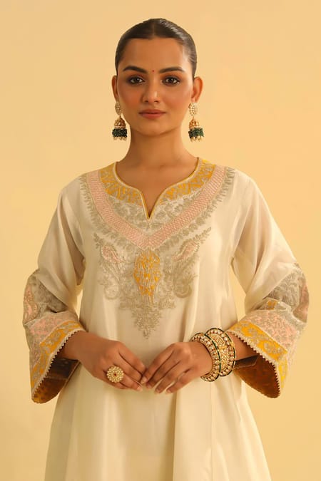 Sheetal Batra Ivory Silk, Chanderi Gota Patti, Embroidery Mehrish Kalidar Kurta And Pant Set Online at Aza Fashions Sheetal Batra_Ivory Silk, Chanderi Gota Patti, Embroidery Mehrish Kalidar Kurta And Pant Set _Online_at_Aza_Fashions