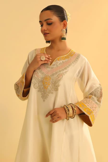 Buy Sheetal Batra Ivory Silk, Chanderi Gota Patti, Embroidery Mehrish Kalidar Kurta And Pant Set Online at Aza Fashions Buy_Sheetal Batra_Ivory Silk, Chanderi Gota Patti, Embroidery Mehrish Kalidar Kurta And Pant Set _Online_at_Aza_Fashions