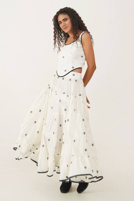 Shop_Indigo Dreams_Ivory Cotton Ivanna Handwoven Jamdani Skirt _Online_at_Aza_Fashions