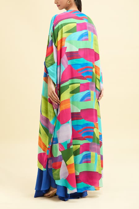 Basanti - Kapde Aur Koffee Abstract Print Cape & Draped Skirt Set 