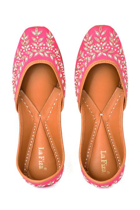 Buy_LA Fiza_Pink Berina Zari Thread Embroidered Juttis_Online_at_Aza_Fashions