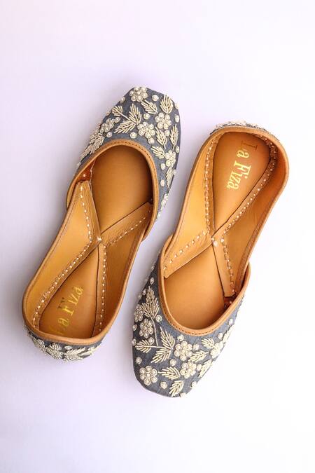 Buy LA Fiza Grey Azal Bead Embellished Juttis Online at Aza Fashions Buy_LA Fiza_Grey Azal Bead Embellished Juttis_Online_at_Aza_Fashions