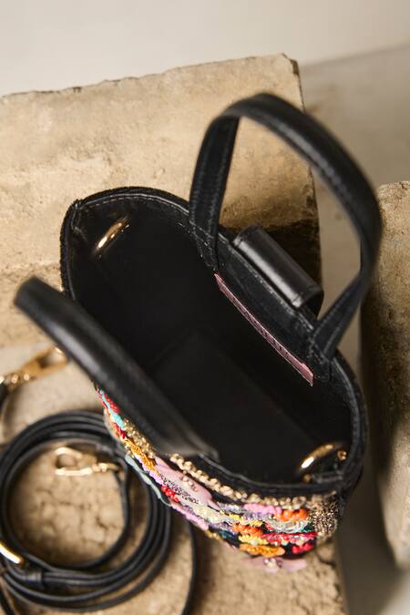 Shop_Sashe House_Black Pearls, Sequins, Beads, Stones Midnight Flora Spectrum Embroidered Bag_Online_at_Aza_Fashions