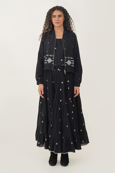 Indigo Dreams Luna Handwoven Jamdani Jacket With Skirt Set 