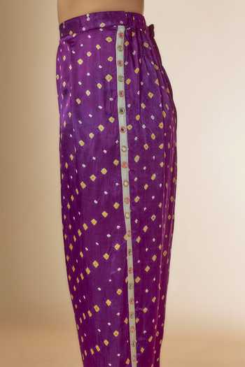Sheeshakari_Purple Silk Mirrors, Embroidery Collared Bandhani Print Shirt With Pant _Online_at_Aza_Fashions