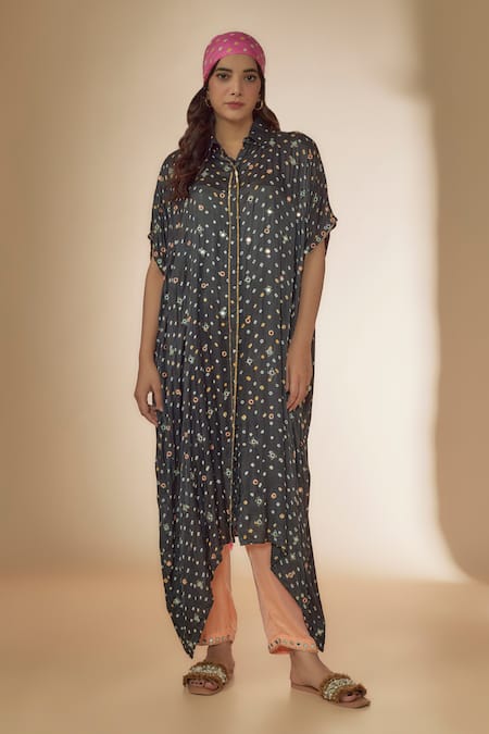 Sheeshakari Bandhani Print Kaftan Kurta With Pant 