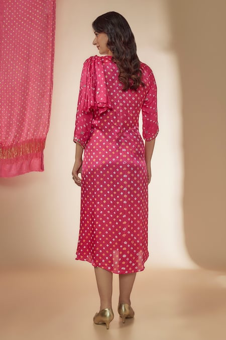 Sheeshakari Bandhani Print Draped Saree Dress 