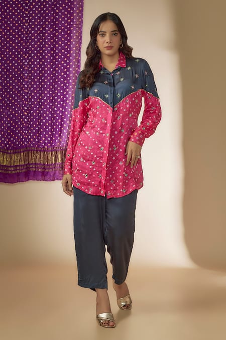 Sheeshakari Bandhani Print Panelled Shirt With Pant 