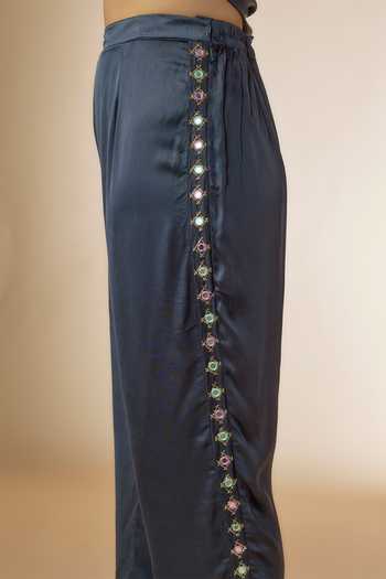 Buy_Sheeshakari_Pink Silk Mirrors, Beads Collared Bandhani Print Panelled Shirt With Pant _Online_at_Aza_Fashions