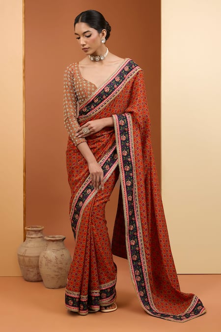 Neha Khullar Floral Print Saree & Embroidered Blouse Set 