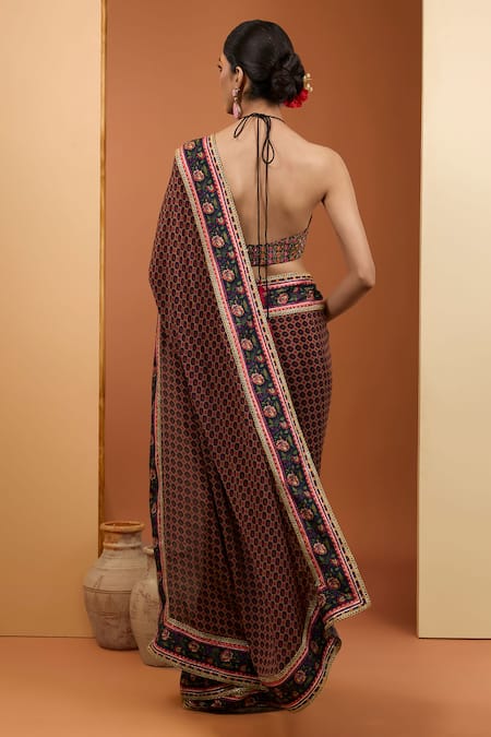 Neha Khullar Floral Embroidered Saree & Halter Neck Blouse Set 