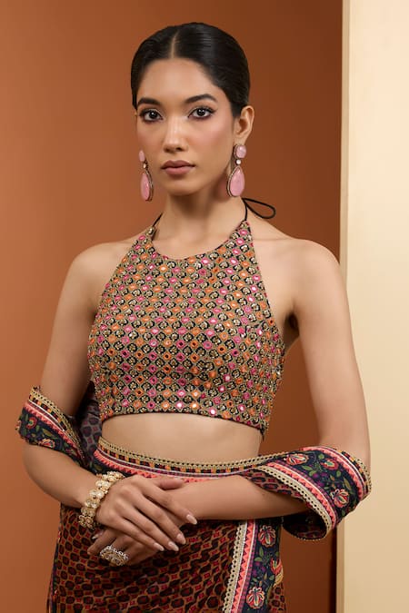 Neha Khullar Black Viscose, Chiffon Beads, Mirrors Floral Embroidered Saree And Blouse Set Online at Aza Fashions Neha Khullar_Black Viscose, Chiffon Beads, Mirrors Floral Embroidered Saree And Blouse Set _Online_at_Aza_Fashions